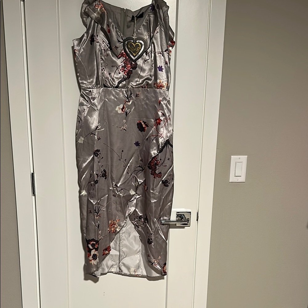 Club L London Silver Sheath Dress Sweetheart Neckline